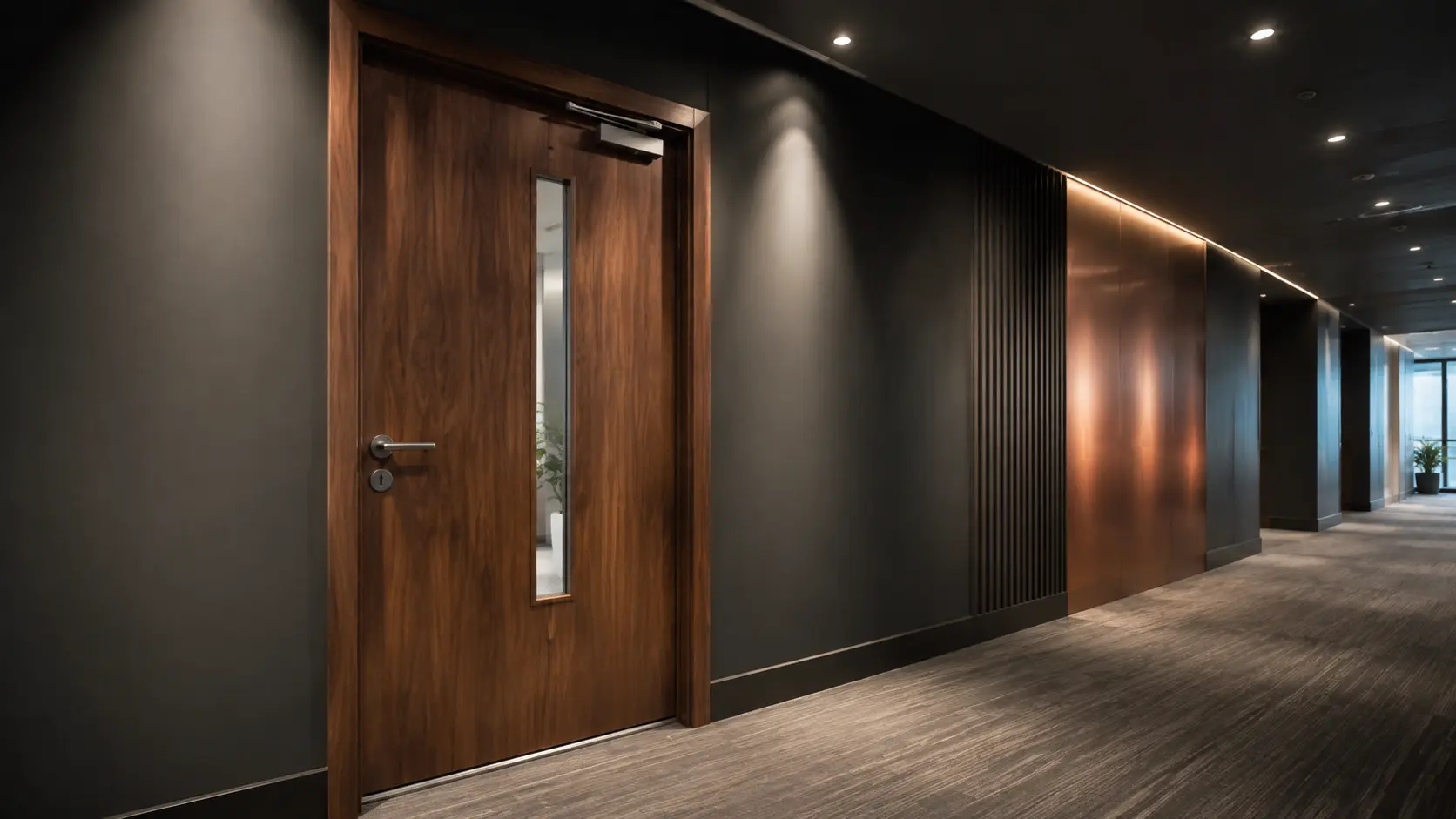 Timber fire doorset in a premium commercial corridor